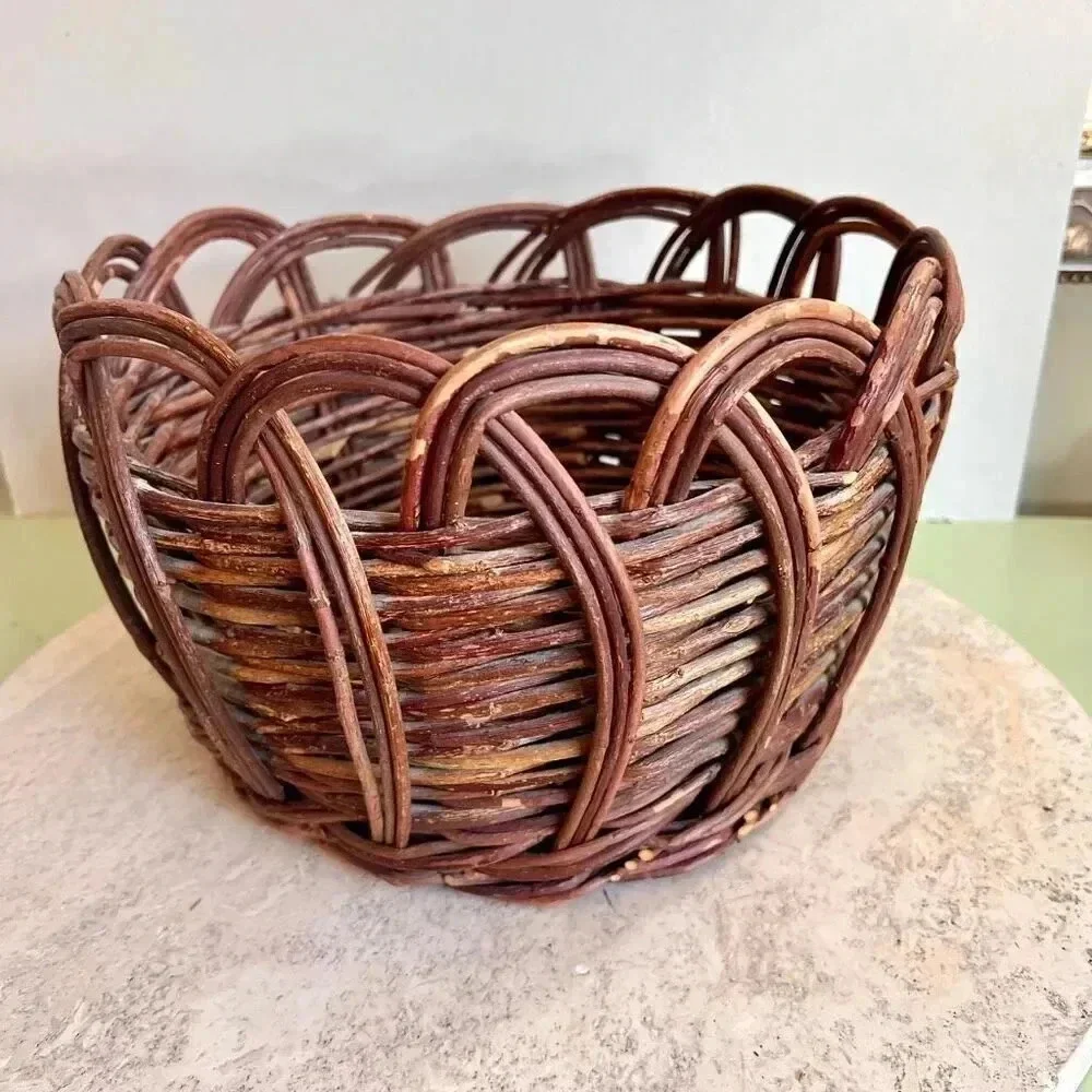Handmade Wooden Sticks Twigs Round Basket Brown Woven 8 x 12‎ Inches